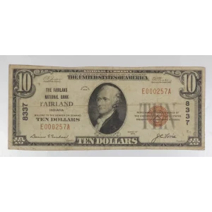 $10 1929 small brown seal. Small National Bank Notes 1801-1