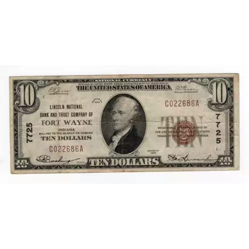 $10 1929 small brown seal. Small National Bank Notes 1801-1