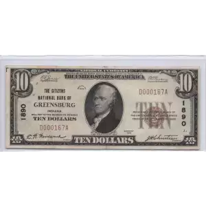 $10 1929 small brown seal. Small National Bank Notes 1801-1
