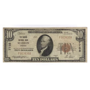 $10 1929 small brown seal. Small National Bank Notes 1801-1