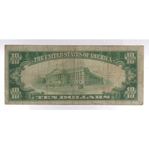 $10 1929 small brown seal. Small National Bank Notes 1801-1