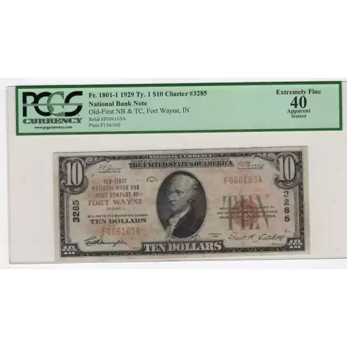 $10 1929 small brown seal. Small National Bank Notes 1801-1