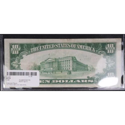$10 1929 small brown seal. Small National Bank Notes 1801-1 (2)