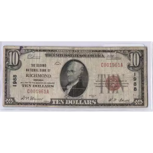 $10 1929 small brown seal. Small National Bank Notes 1801-1