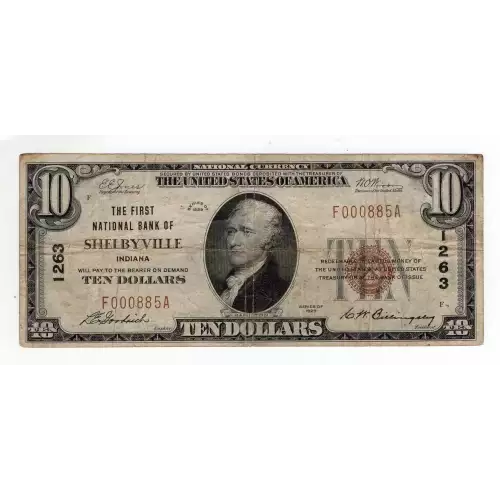 $10 1929 small brown seal. Small National Bank Notes 1801-1