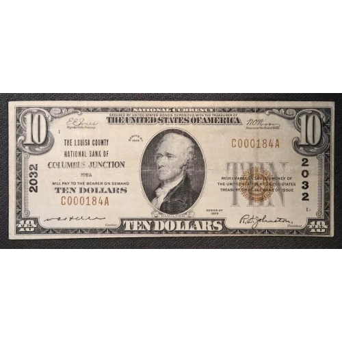 $10 1929 small brown seal. Small National Bank Notes 1801-1 (2)