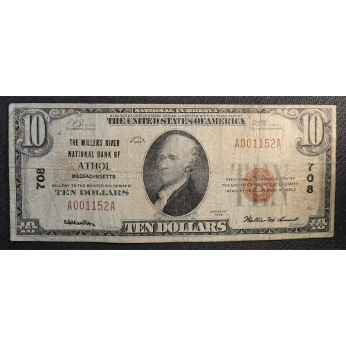 $10 1929 small brown seal. Small National Bank Notes 1801-1