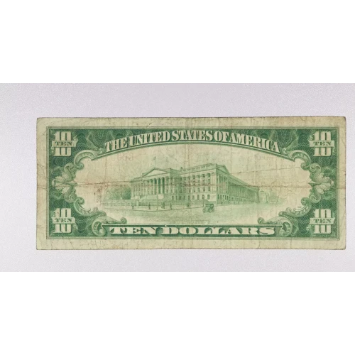 $10 1929 small brown seal. Small National Bank Notes 1801-1