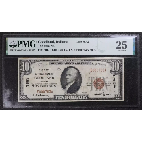 $10 1929 small brown seal. Small National Bank Notes 1801-1