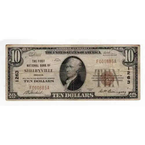 $10 1929 small brown seal. Small National Bank Notes 1801-1