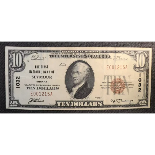 $10 1929 small brown seal. Small National Bank Notes 1801-1