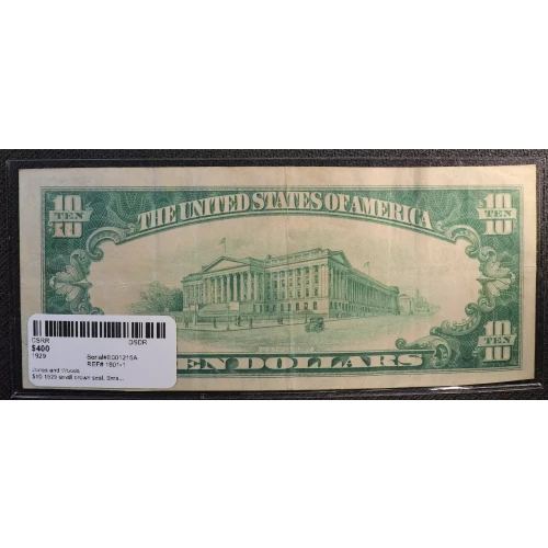 $10 1929 small brown seal. Small National Bank Notes 1801-1 (2)