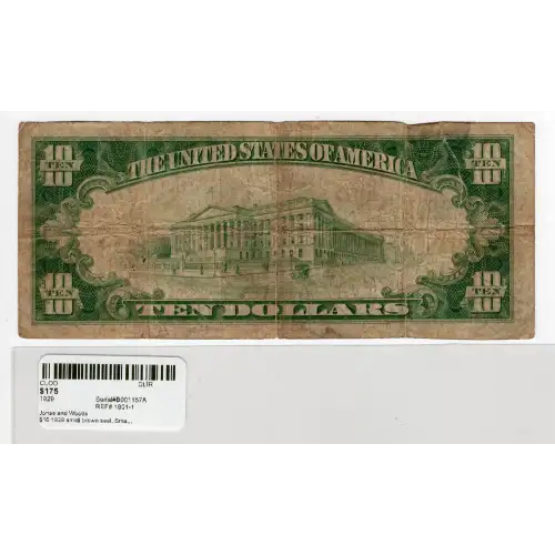 $10 1929 small brown seal. Small National Bank Notes 1801-1 (2)