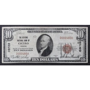 $10 1929 small brown seal. Small National Bank Notes 1801-1