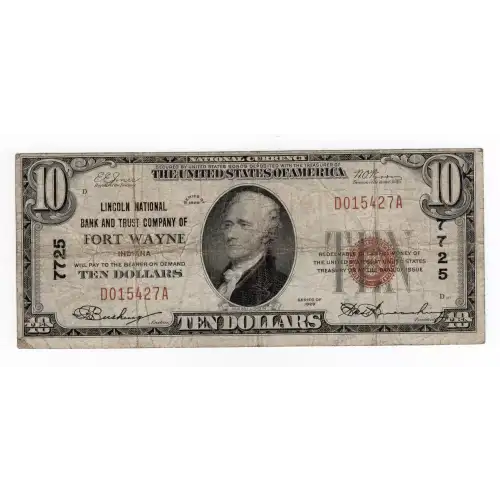 $10 1929 small brown seal. Small National Bank Notes 1801-1