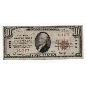 $10 1929 small brown seal. Small National Bank Notes 1801-1