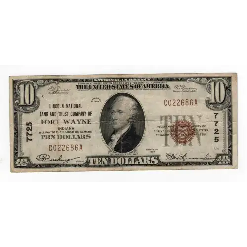 $10 1929 small brown seal. Small National Bank Notes 1801-1