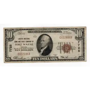 $10 1929 small brown seal. Small National Bank Notes 1801-1