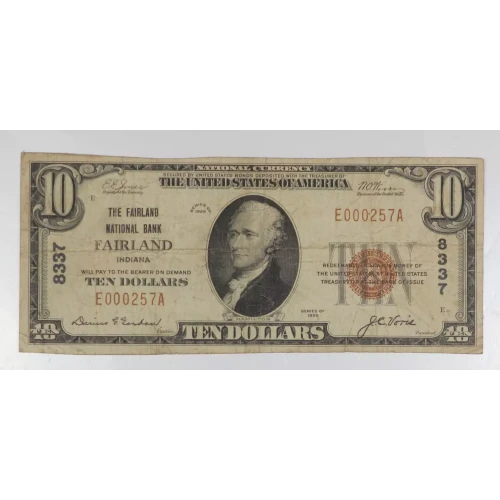 $10 1929 small brown seal. Small National Bank Notes 1801-1