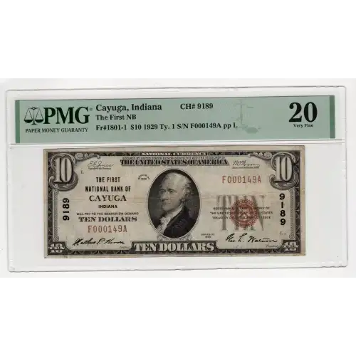 $10 1929 small brown seal. Small National Bank Notes 1801-1