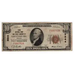 $10 1929 small brown seal. Small National Bank Notes 1801-1