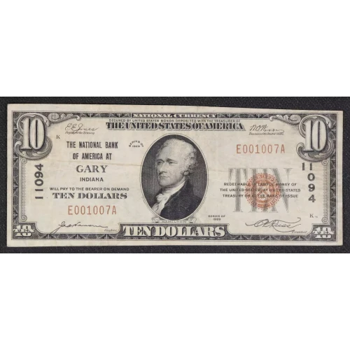 $10 1929 small brown seal. Small National Bank Notes 1801-1