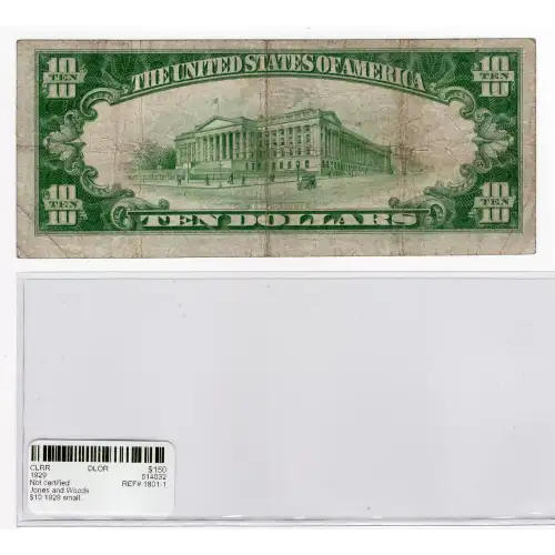 $10 1929 small brown seal. Small National Bank Notes 1801-1