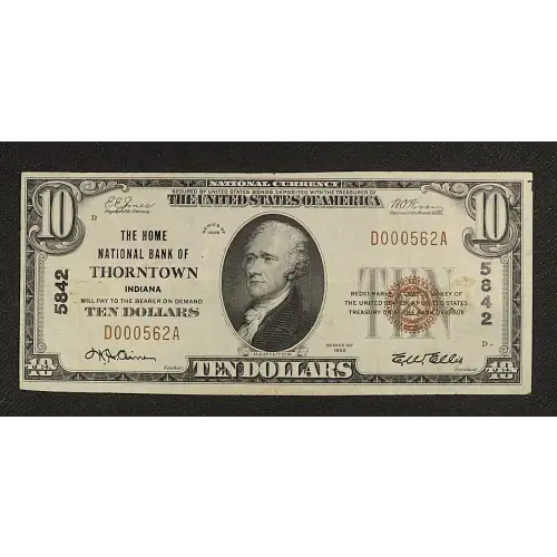 $10 1929 small brown seal. Small National Bank Notes 1801-1