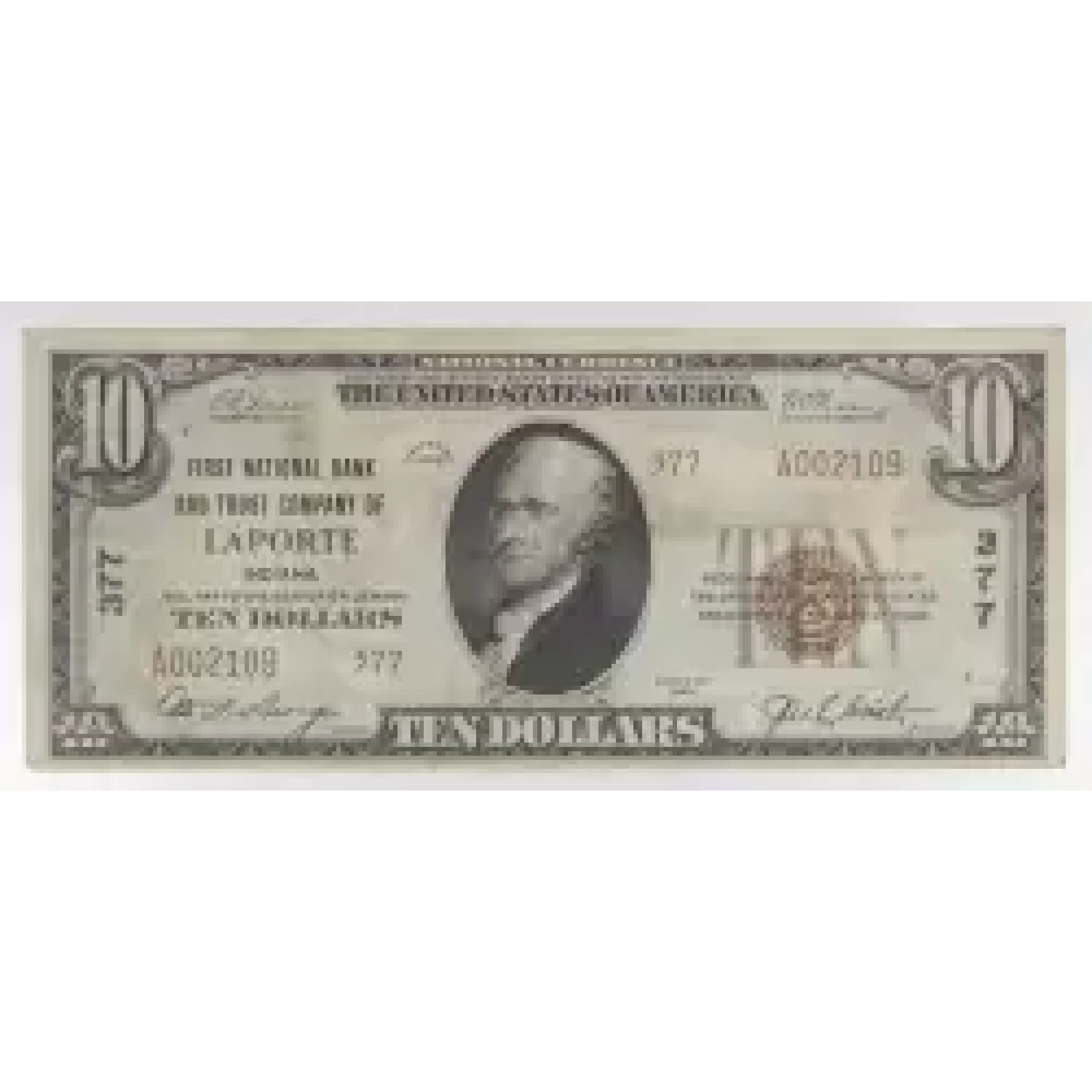 $10 1929 small brown seal. Small National Bank Notes 1801-2