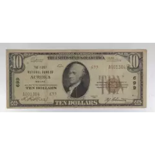 $10 1929 small brown seal. Small National Bank Notes 1801-2