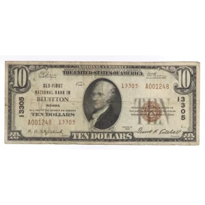 $10 1929 small brown seal. Small National Bank Notes 1801-2