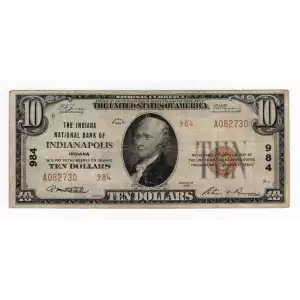 $10 1929 small brown seal. Small National Bank Notes 1801-2