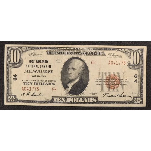 $10 1929 small brown seal. Small National Bank Notes 1801-2 (2)