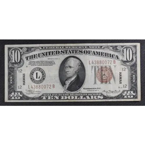 $10 1934-A brown seal Emergency Notes Issued During WW2 2303 (3)