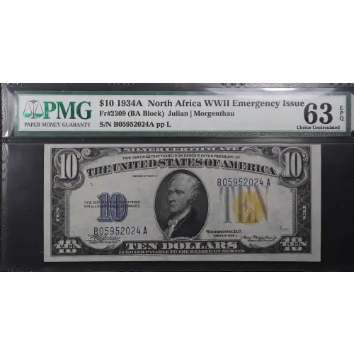 $10 1934-A yellow seal Emergency Notes Issued During WW2 2309