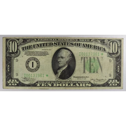 $10 1934 Exists with both light and dark Green seals Small Size $10 Federal Reserve Notes 2004-I* (2)