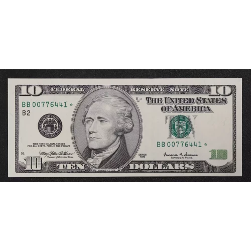 $10 1999 Treasury seal. Small Size $10 Federal Reserve Notes 2034-B*