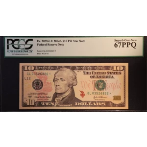 $10 2004-A. Treasury seal. Small Size $10 Federal Reserve Notes 2039-L*