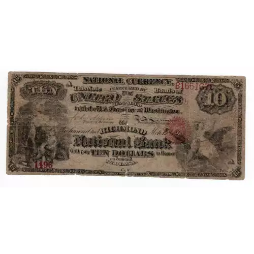 $10 Original Red with rays, blue serial no. First Charter Period 414