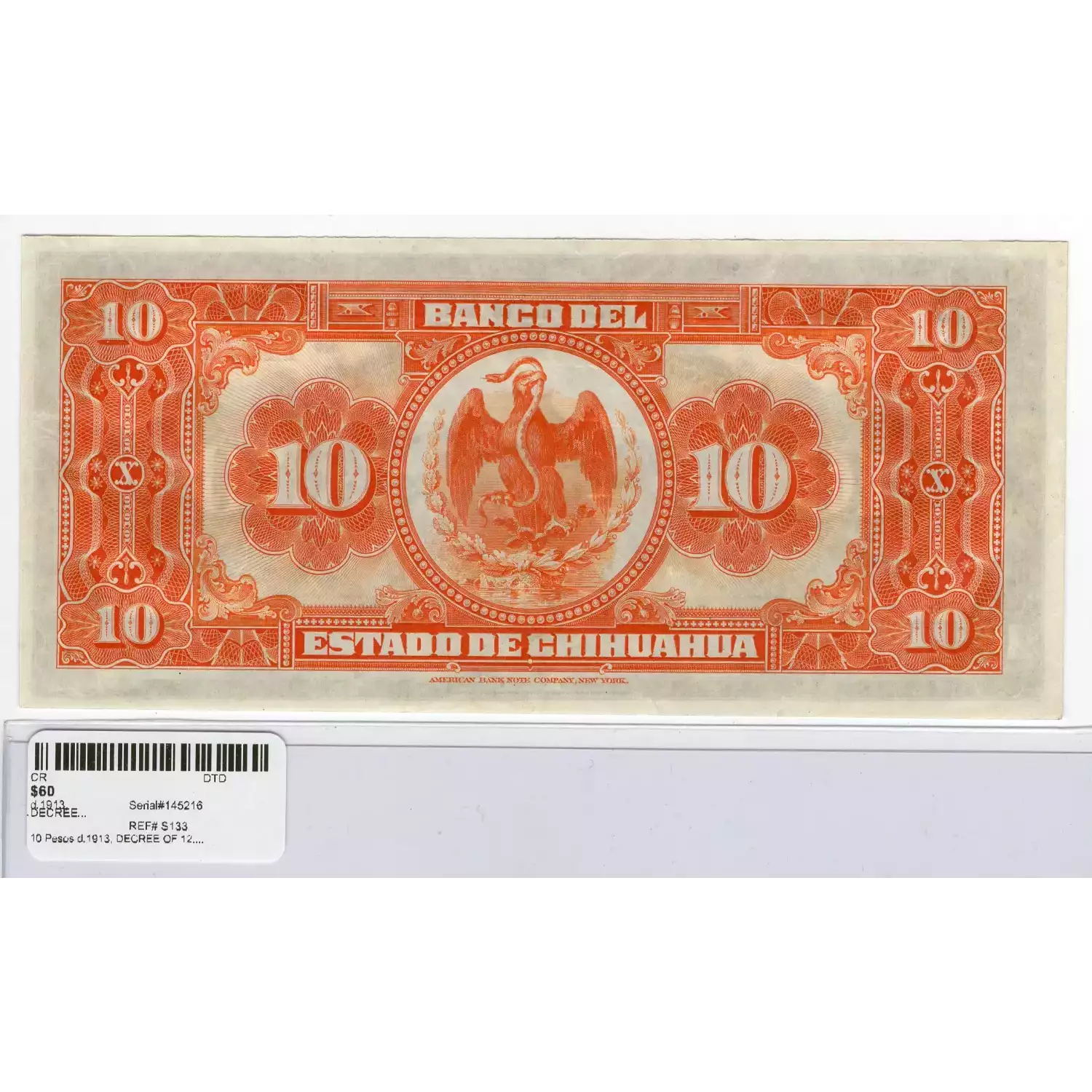 10 Pesos d.1913, DECREE OF 12.12.1913  Mexico S133 (2)