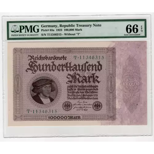 100,000 Mark 1.2.1923, 1923 First Issue a. Without T at left of portrait Germany 83