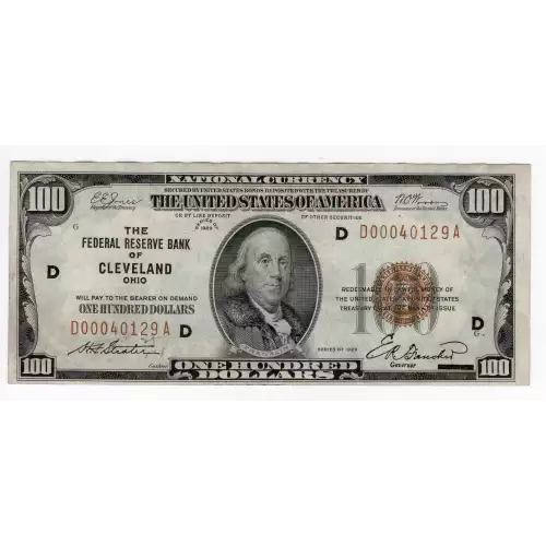 $100 1929 brown seal Small Federal Reserve Bank Notes 1890-D