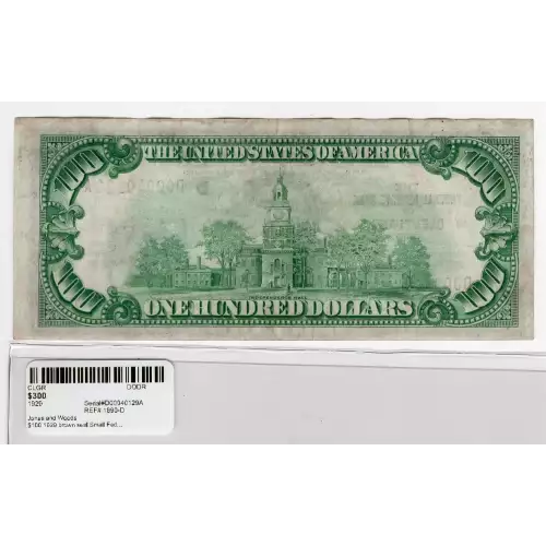 $100 1929 brown seal Small Federal Reserve Bank Notes 1890-D (2)