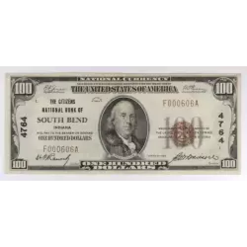 $100 1929 small brown seal. Small National Bank Notes 1804-1