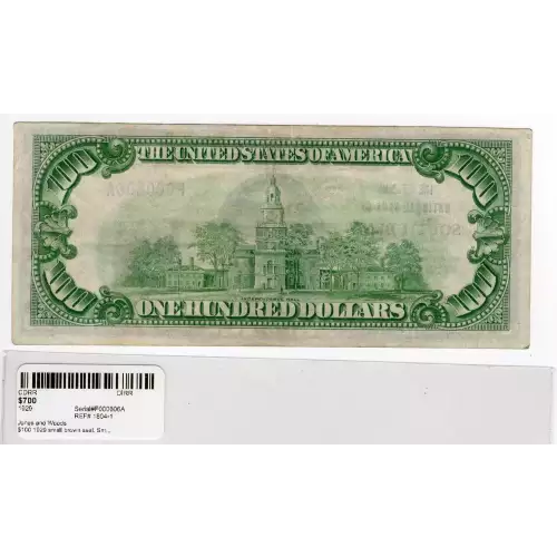 $100 1929 small brown seal. Small National Bank Notes 1804-1 (2)