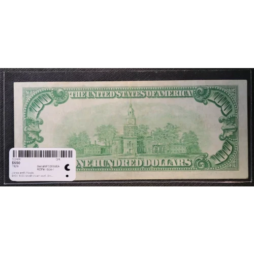 $100 1929 small brown seal. Small National Bank Notes 1804-1 (2)