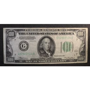 $100 1934 blue-Green seal. Small Size $100 Federal Reserve Notes 2152a-D