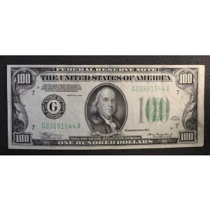 $100 1934 blue-Green seal. Small Size $100 Federal Reserve Notes 2152a-G (3)