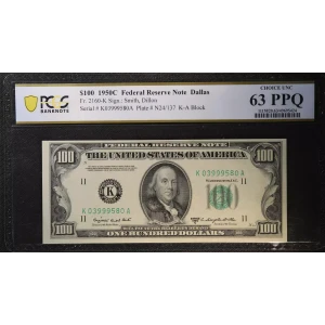 $100 1950-C.  Small Size $100 Federal Reserve Notes 2160-K