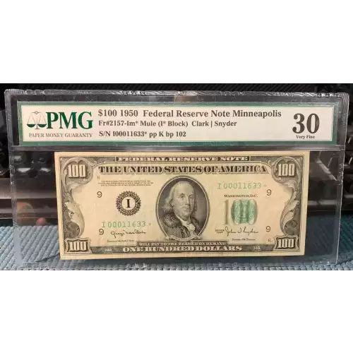 $100 1950  Small Size $100 Federal Reserve Notes 2157-Im* (2)